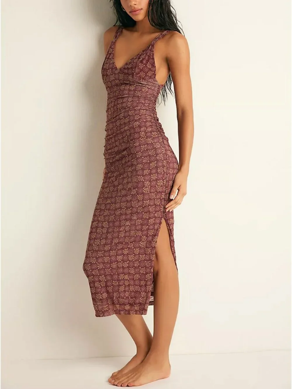 FREE PEOPLE Long Live Printed Mesh Slip / Brown Combo - Picture 3 of 8